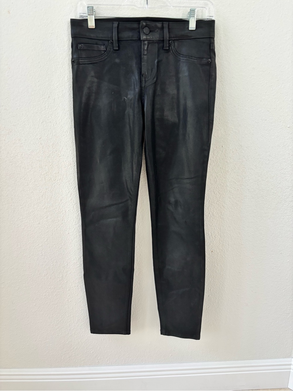 Level 99 Black Coated Skinny Jeans